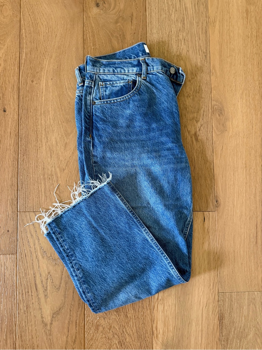 Boyish Straight-Leg Frayed Hem Jeans in Classic Blue